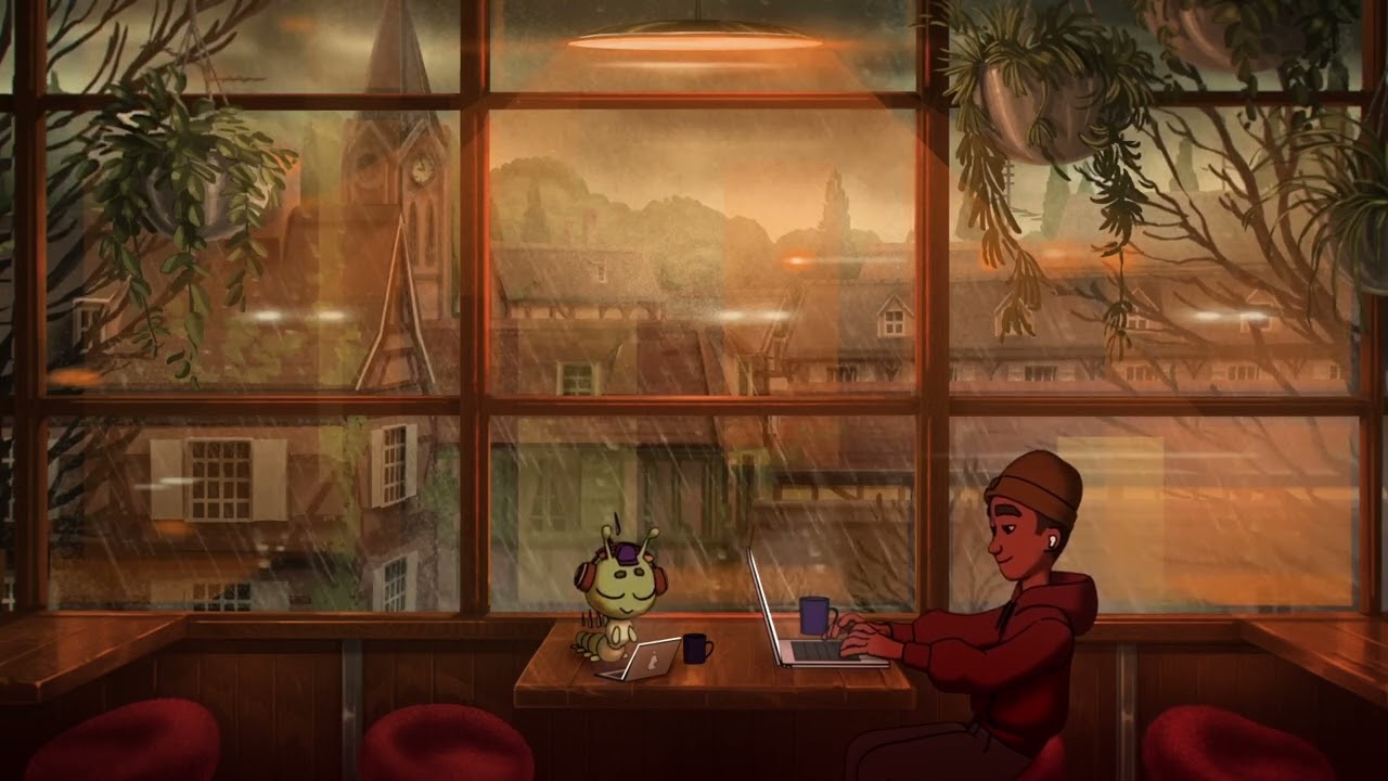 biblioteka uniwersytecka deszczowy dzień lofi🌧️☕chill caterpillar study cafe dla student&oacute;w (produktywne rytmy)