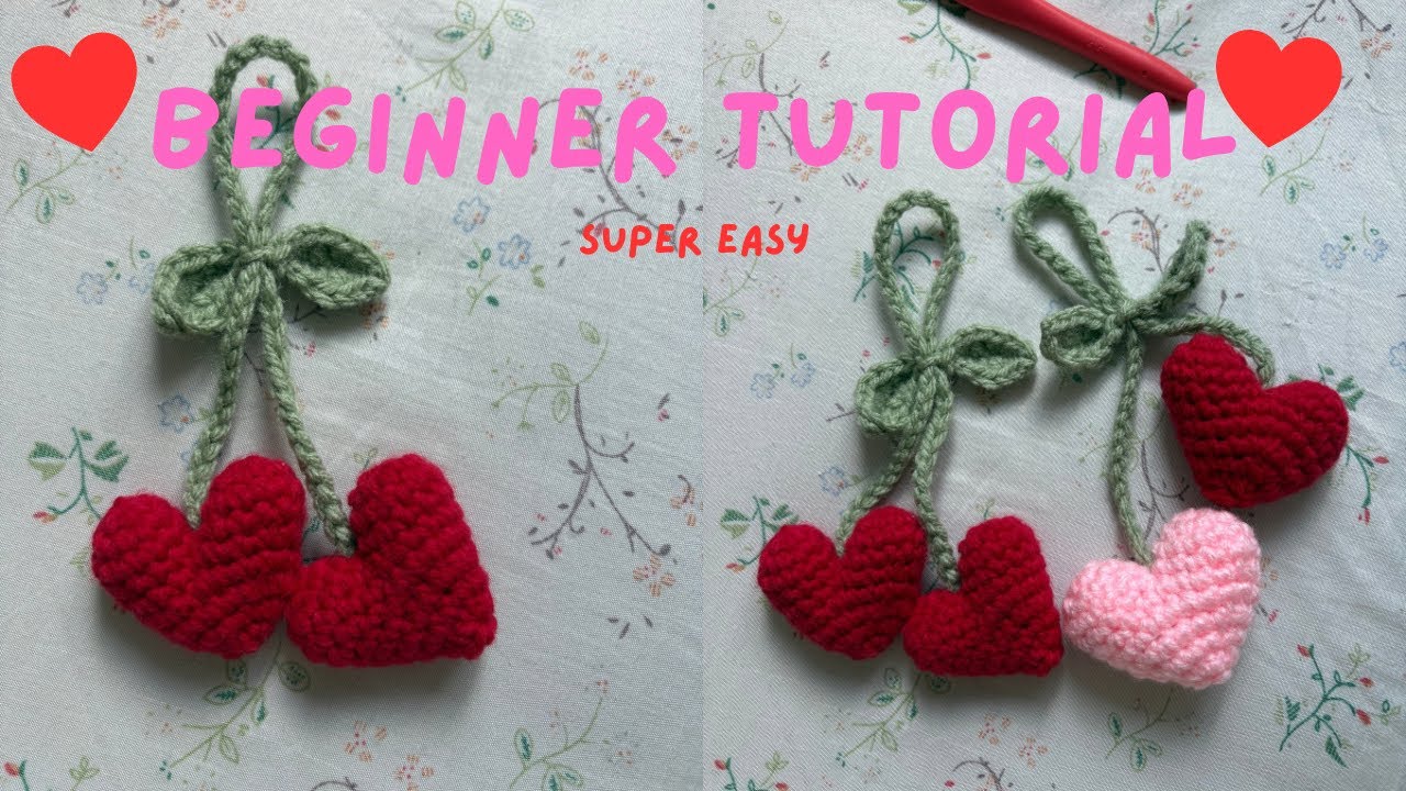 Crochet 🍒heart charm | how to crochet a heart bag charm | crochet tutorial