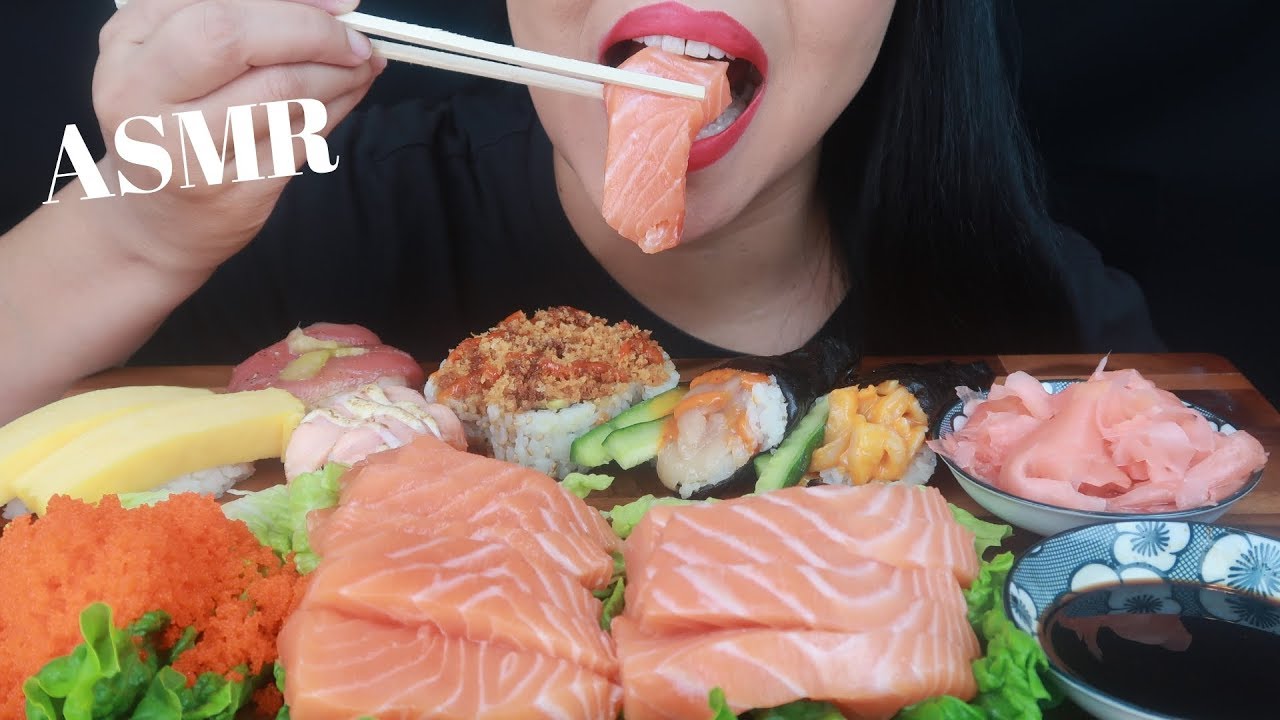 ASMR ~ Salmon Sashimi & Sushi Eating Sounds (No Talking)