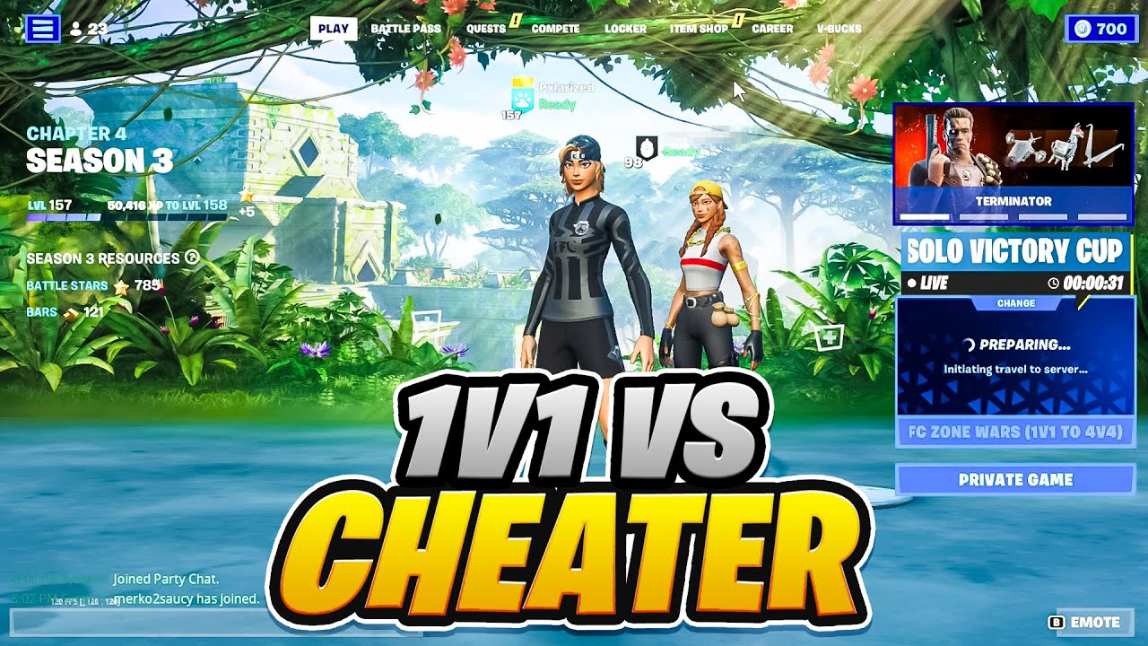 Pxlarized Plays 1v1 Vs Real FORTNITE CHEATER In ZONE WARS!