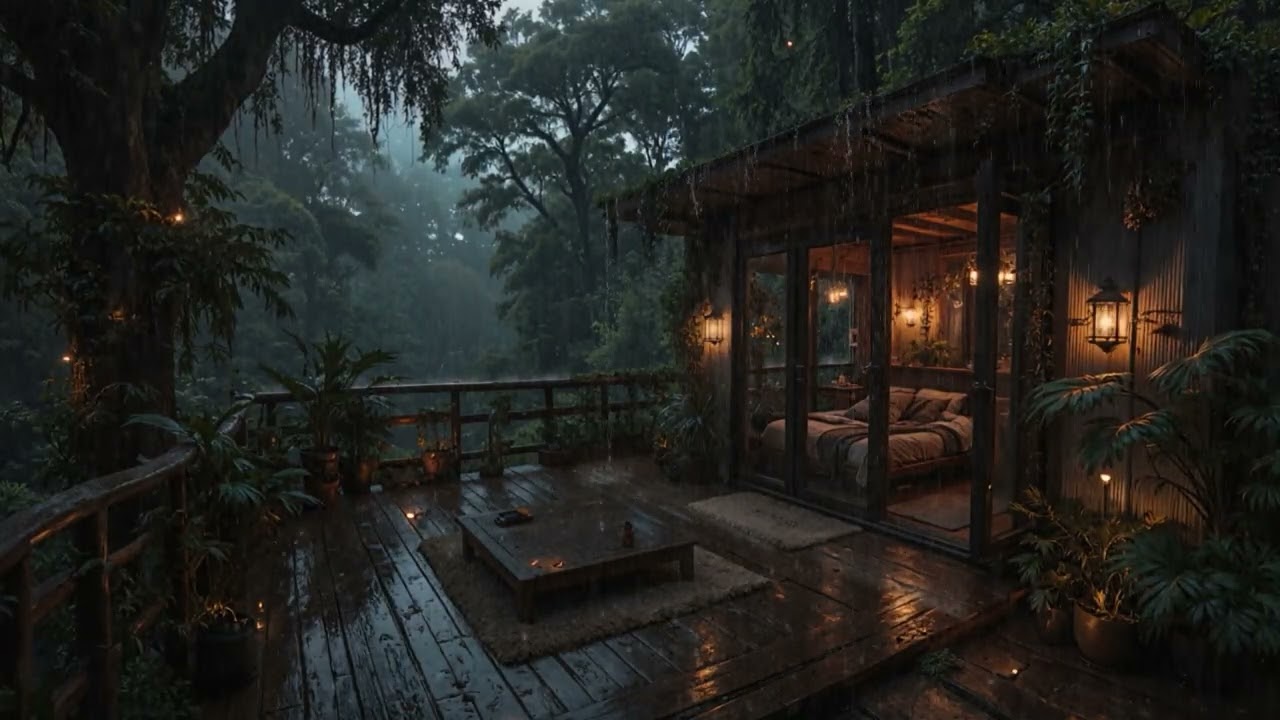 Soft Night Rain Falling Around a Cozy Forest Cabin 🌧️🌲 | Calm Deep Sleep Sounds