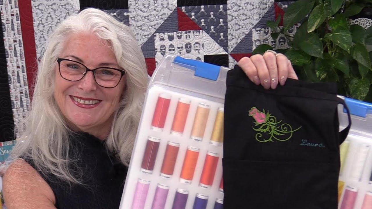 Embroidering on my Boring Apron with my Mettler Poly Sheen Thread