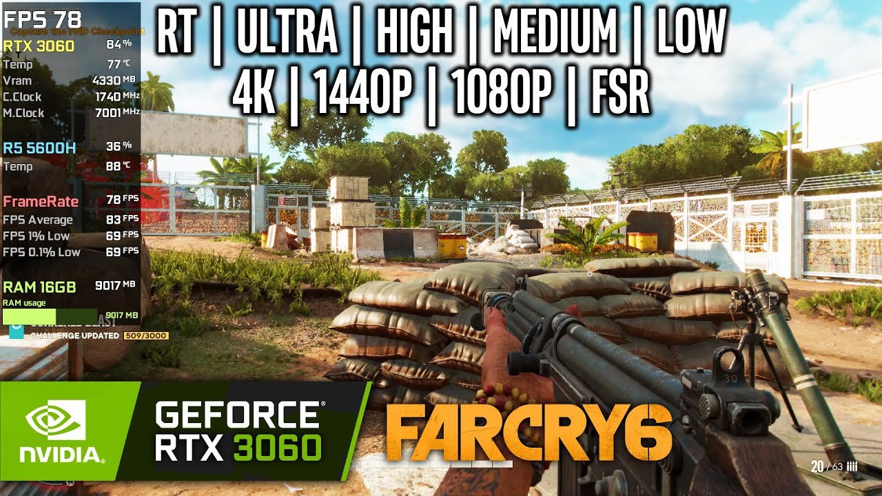 RTX 3060 Laptop | Far Cry 6 - 4K, 1440p, 1080p, FSR - Ray Tracing, Ultra, High, Medium, Low