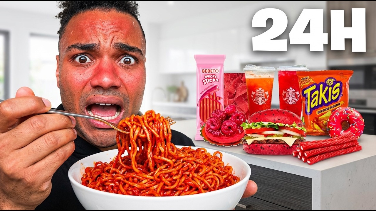 Ich esse 24 STUNDEN nur ROTES ESSEN 🌶️
