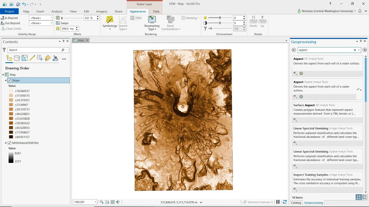 Создание слоев уклона, экспозиции и отмывки из ЦМР в ArcGIS Pro