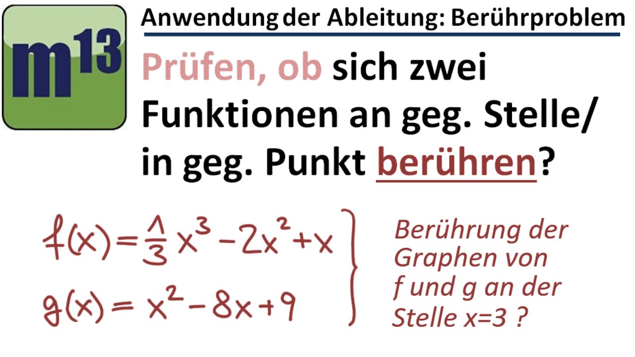 Prüfen, ob sich zwei Graphen in einem gemeinsamen Punkt berühren (Berührproblem, Ableitung)