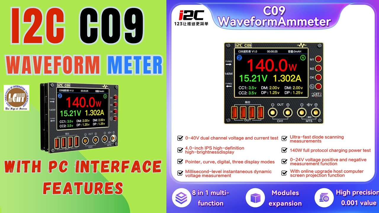I2C C09 Waveform Meter Review | Dual Channel Voltage & Current Tester | 140W Power Testing