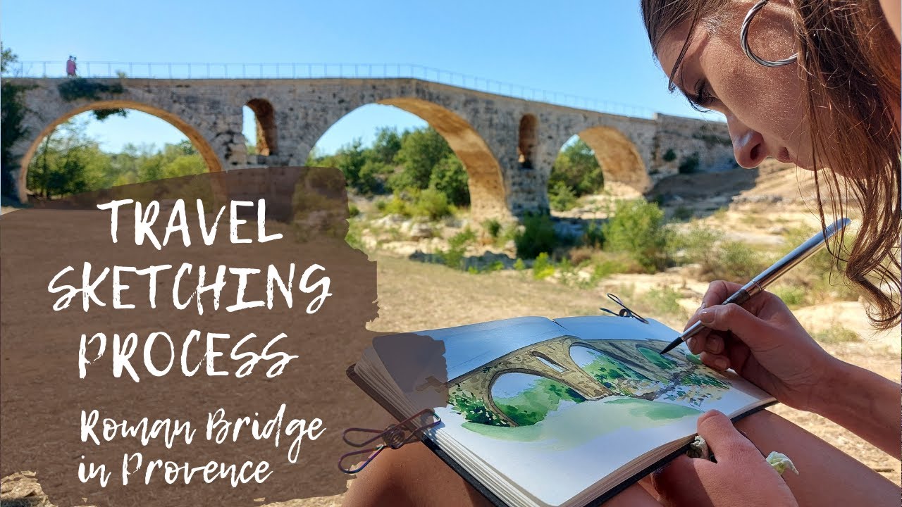 Travel Sketching Process - Roman Bridge in Provence | Timelapse