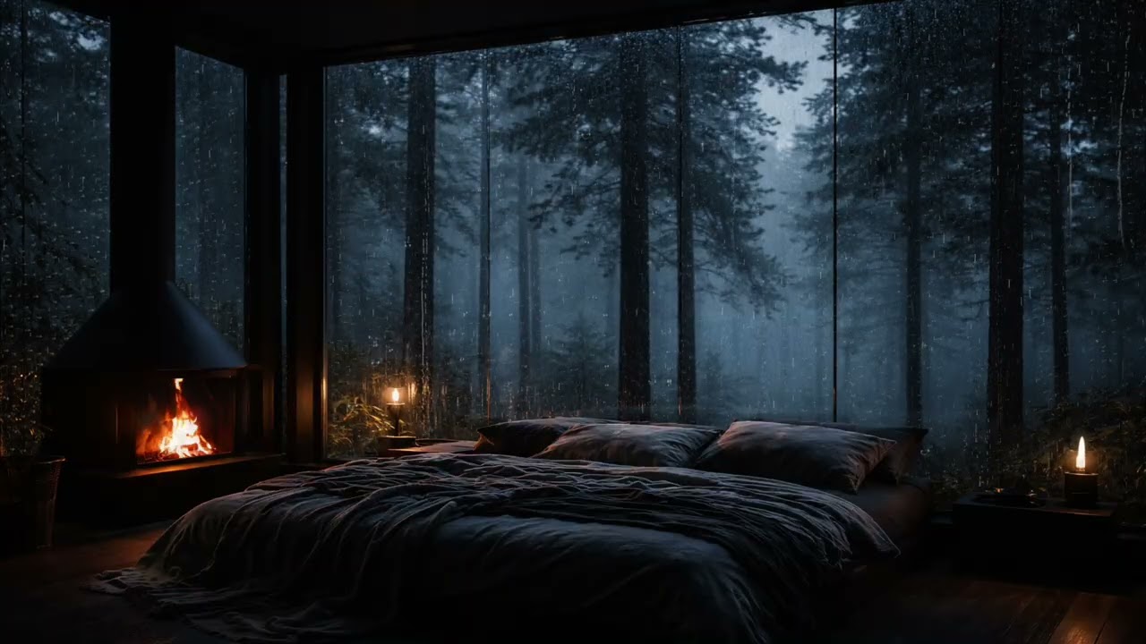 Cozy Rain Night with Fireplace 🌧️ 99% Sleep Instantly