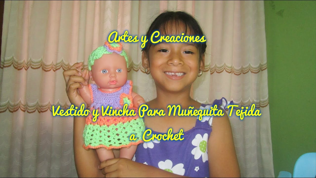 VESTIDO Y VINCHA PARA MUÑEQUITA BEBE TEJIDA A CROCHET