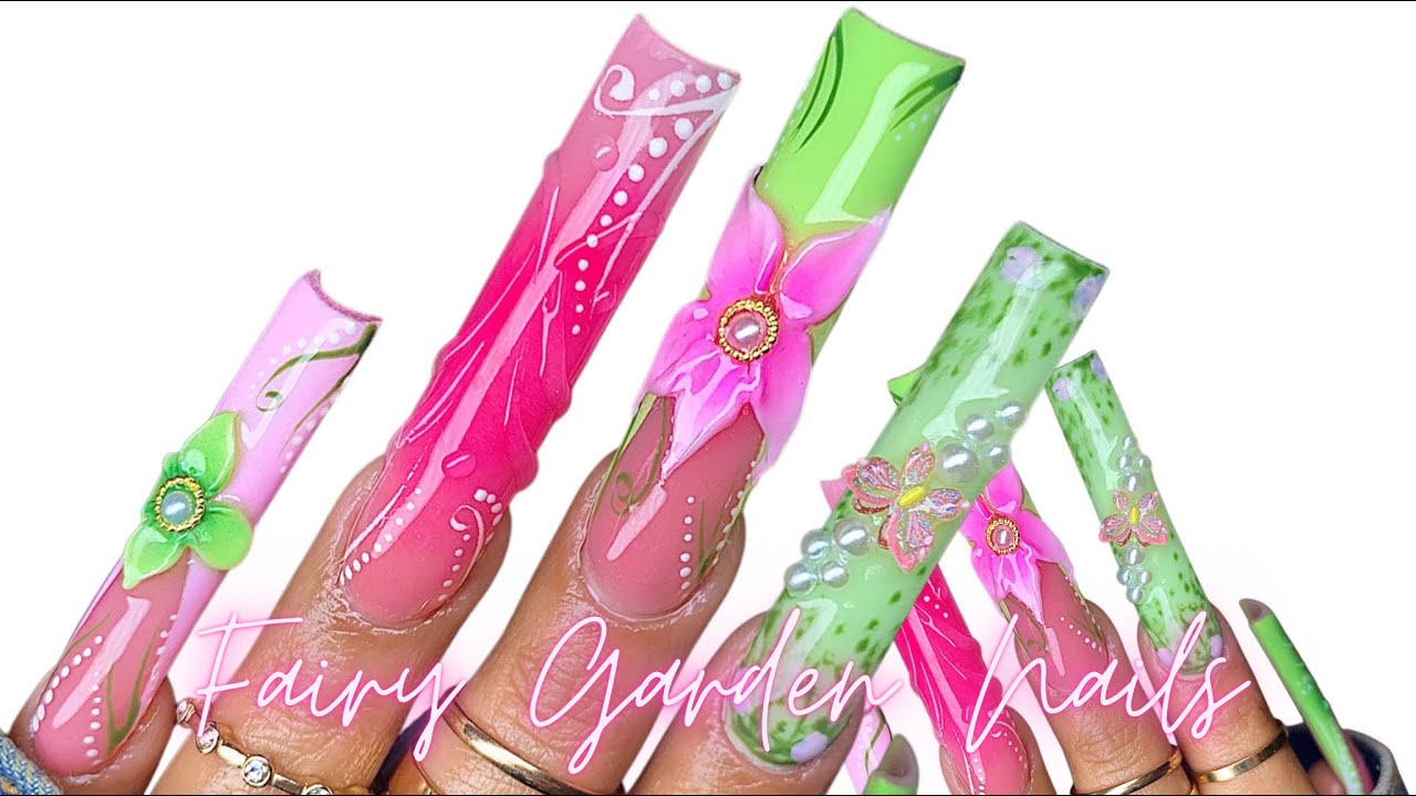 PINK & GREEN GARDEN FAIRY NAILS 🧚‍♀️/ HOW TO TRENDING 3D JELLY FLOWERS
