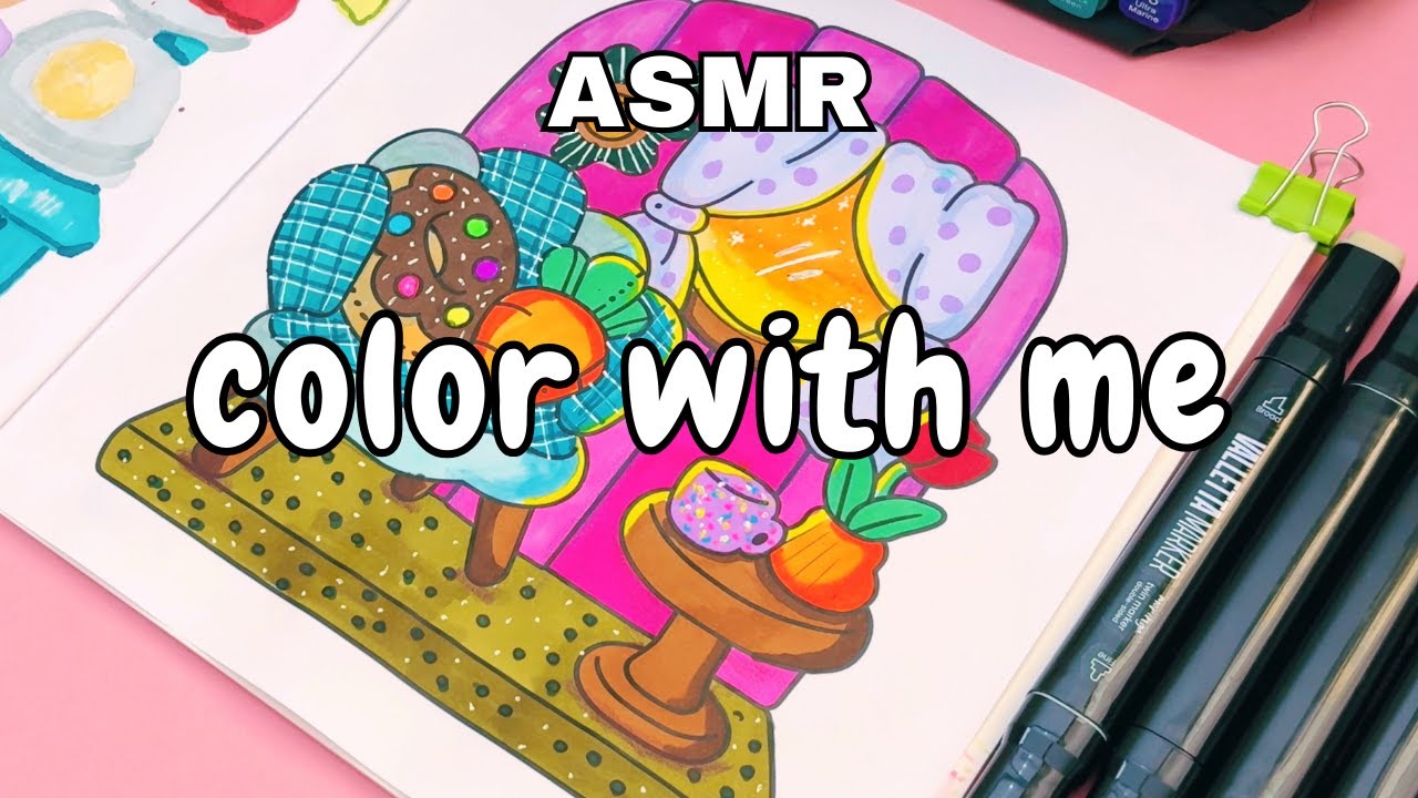 Color with me (ASMR) Using Markers 🌸 Hygge Place Cozy Living Room 🌸No Talking 🌸 No Music👉16