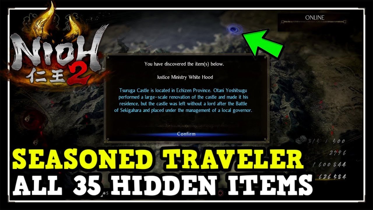 Nioh 2: All 35 Secret Hidden Item Locations on the Map (Seasonal Traveler Trophy Guide)