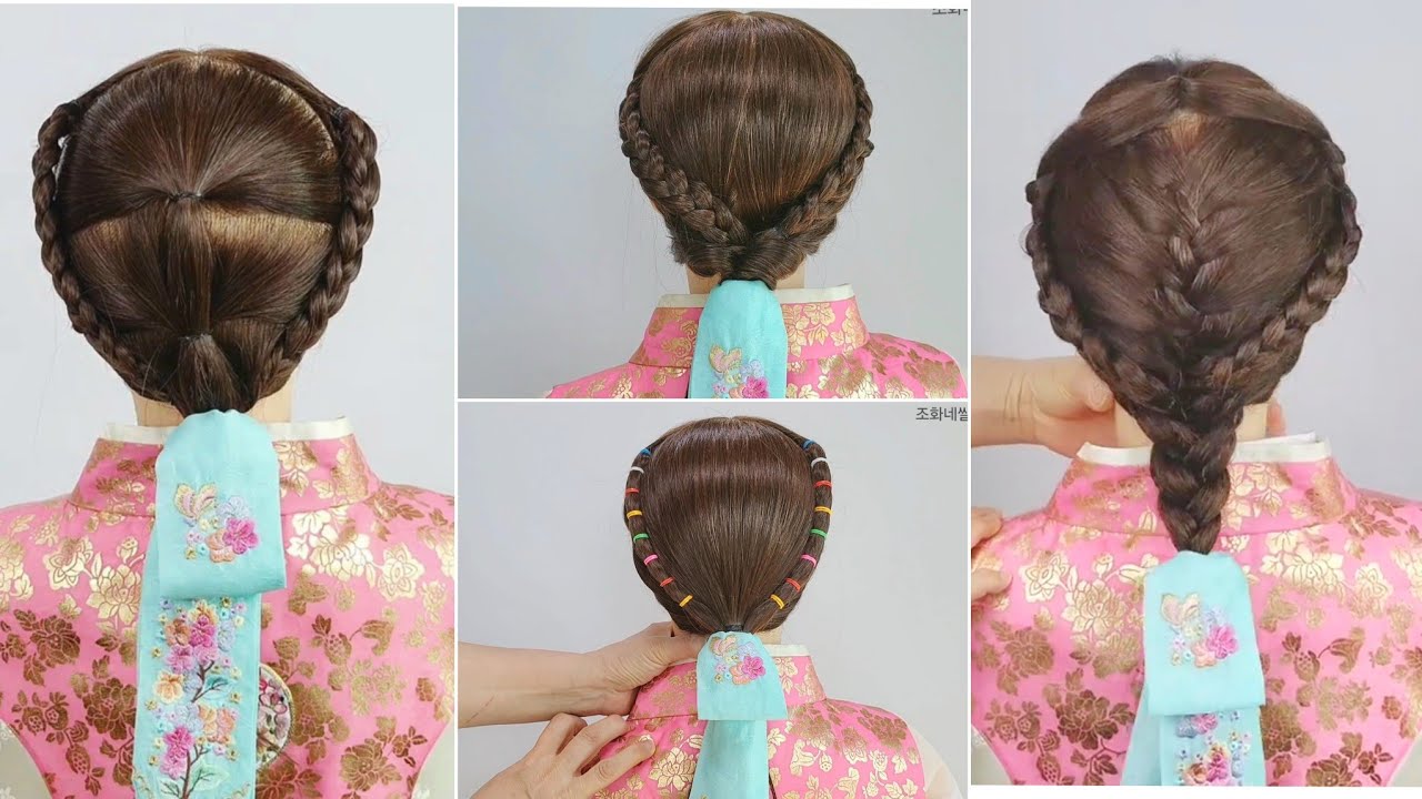 [한복머리] 묶는법 4가지방법![댕기머리] [댕기묶는법] [Hanbok hair style] [등원머리] [양갈래머리] [디스코머리] 예쁘게 땋는방법! Korea Hairstyle