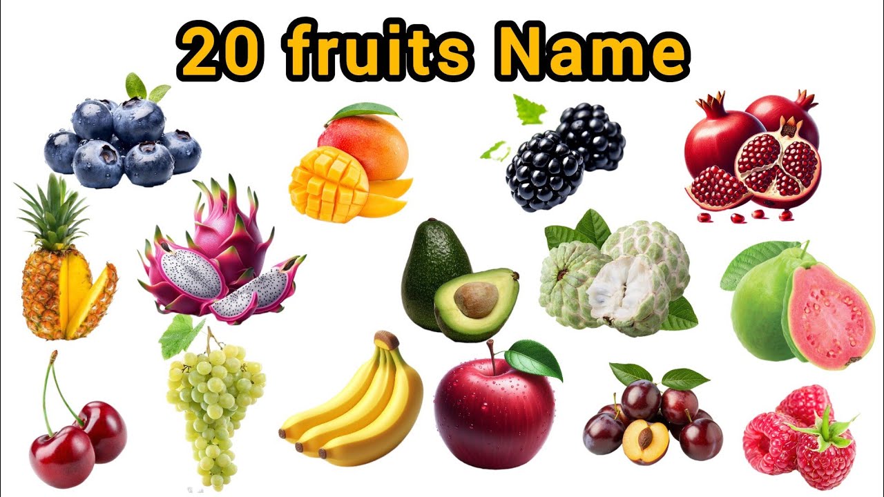 20 Fruits Name for Kids in English and Hindi | Fruit Vocabulary with Pictures #FruitsName #fruits