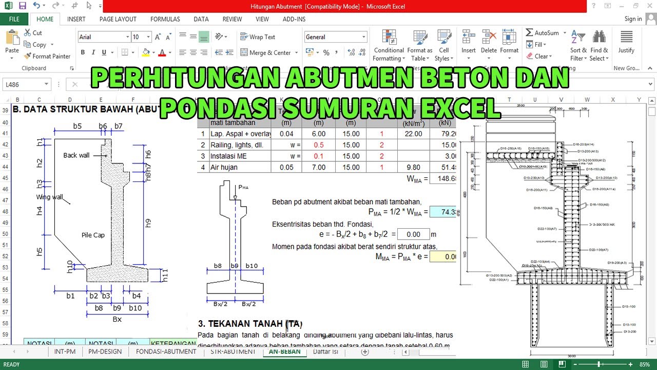 Perhitungan Abutmen Beton dan Pondasi Sumuran Excel