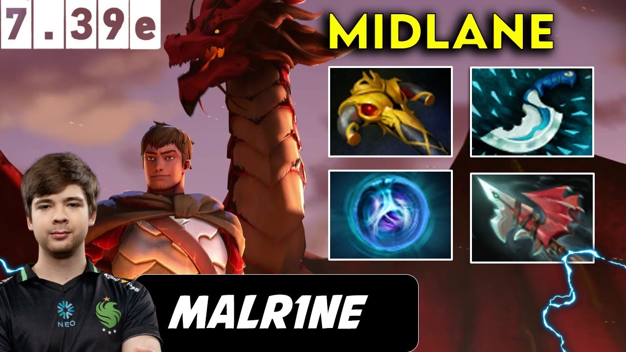 Malr1ne Dragon Knight Midlane - Dota 2 patch 7.39e Pro player Gameplay