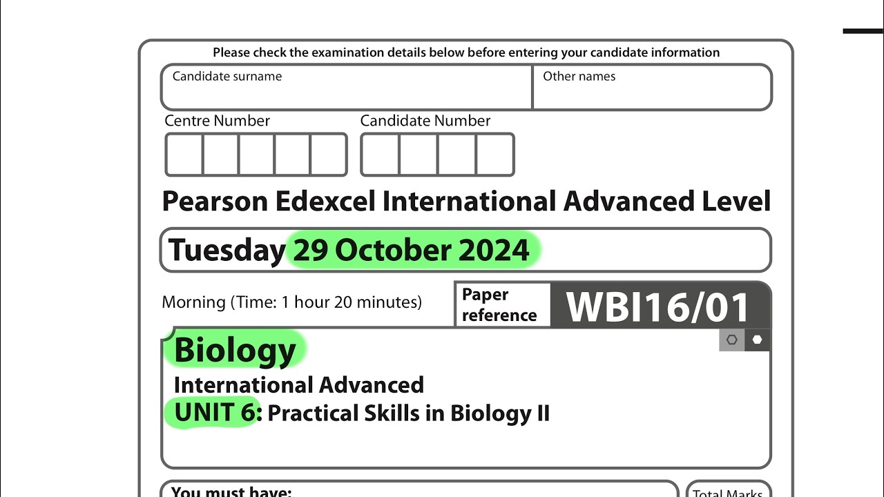 A level | Biology | Unit 6 | October 2024 | Pearson Edexcel |