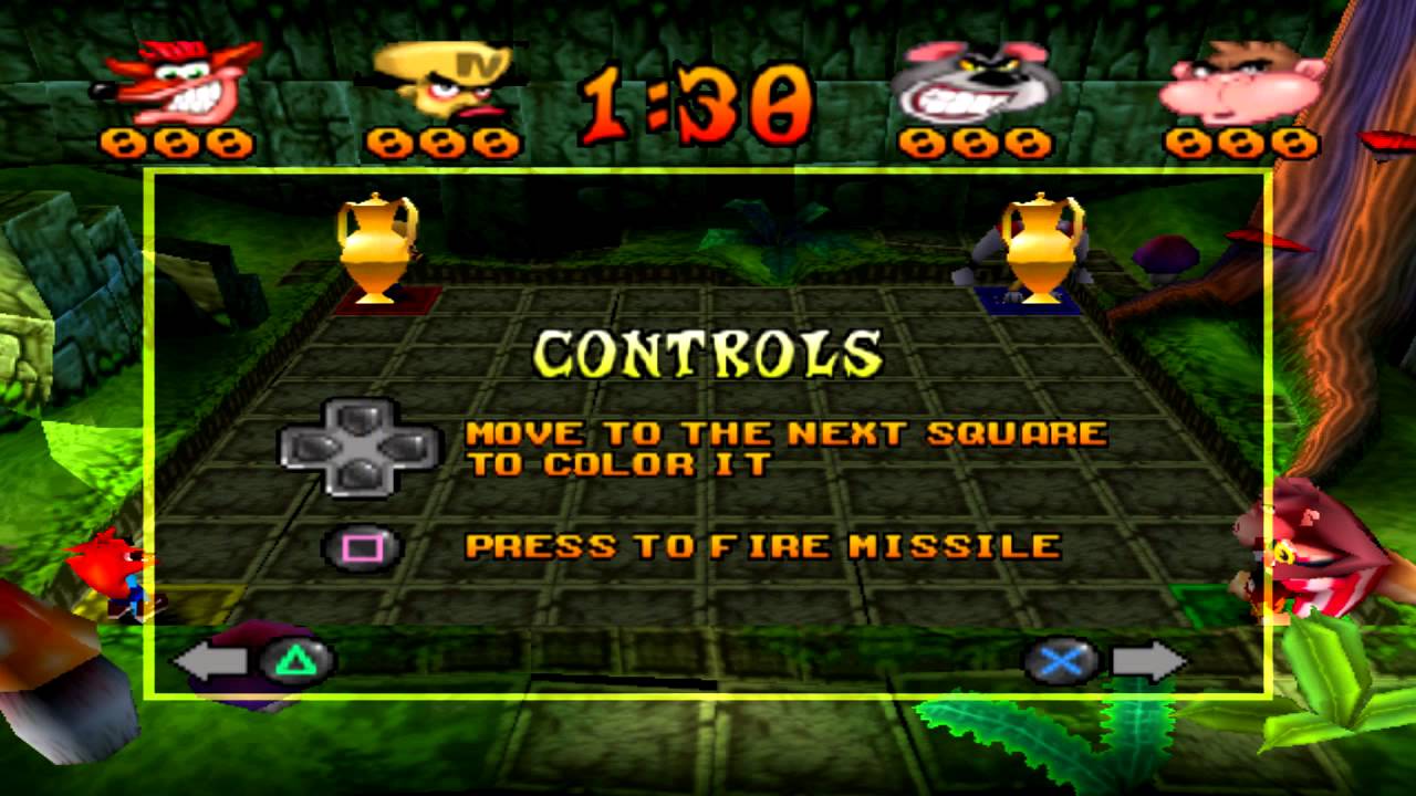 Crash Bash Gameplay Warp Room 1 Gameplay (PSX,PsOne,Playstation)