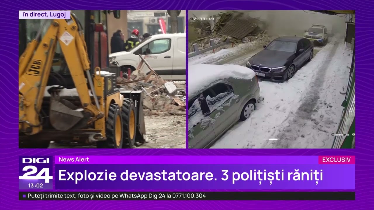 Momentul exploziei de la Poliția Rutieră Lugoj, surprins pe camere: trei polițiști au fost răniți