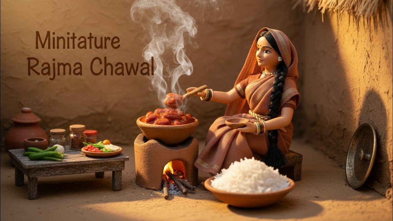 Miniature Doll Rajma Chawal Cooking ASMR | Indian Village Tiny Kitchen Story