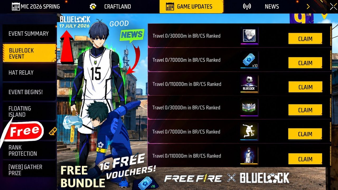 Bluelock Ch.2 Free Bundle All Rewards 🤯 New Free Bundle Event Free Fire | Bluelock Chapter 2 Event