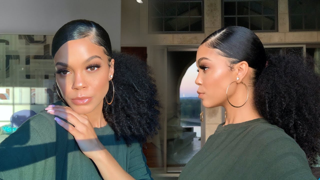 SUPER SLEEK Low Curly Ponytail Tutorial on Old Wash & Go