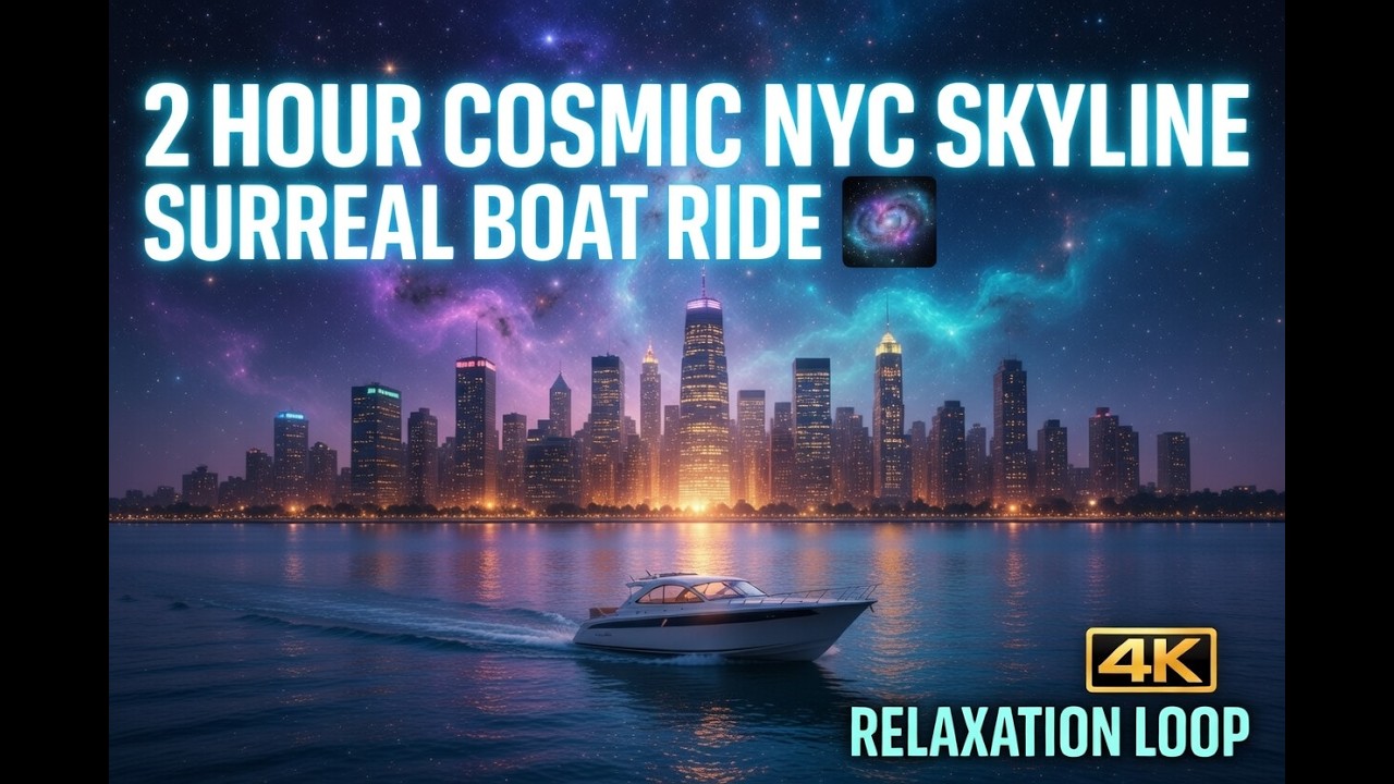 **Epic Cosmic Journey to New York Skyline: Surreal Boat Ride Relaxation Loop**