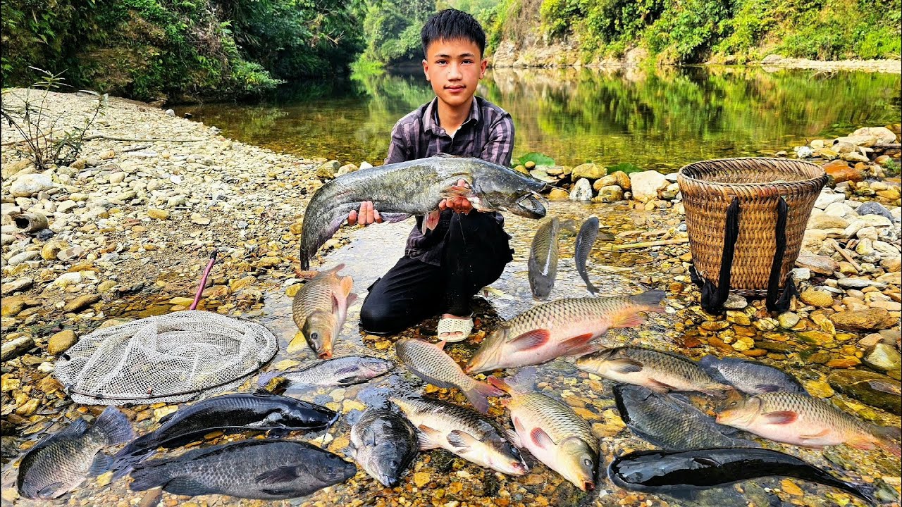 Nam's fishing skills are excellent. He's thrilled to have caught some big, beautiful fish to sell