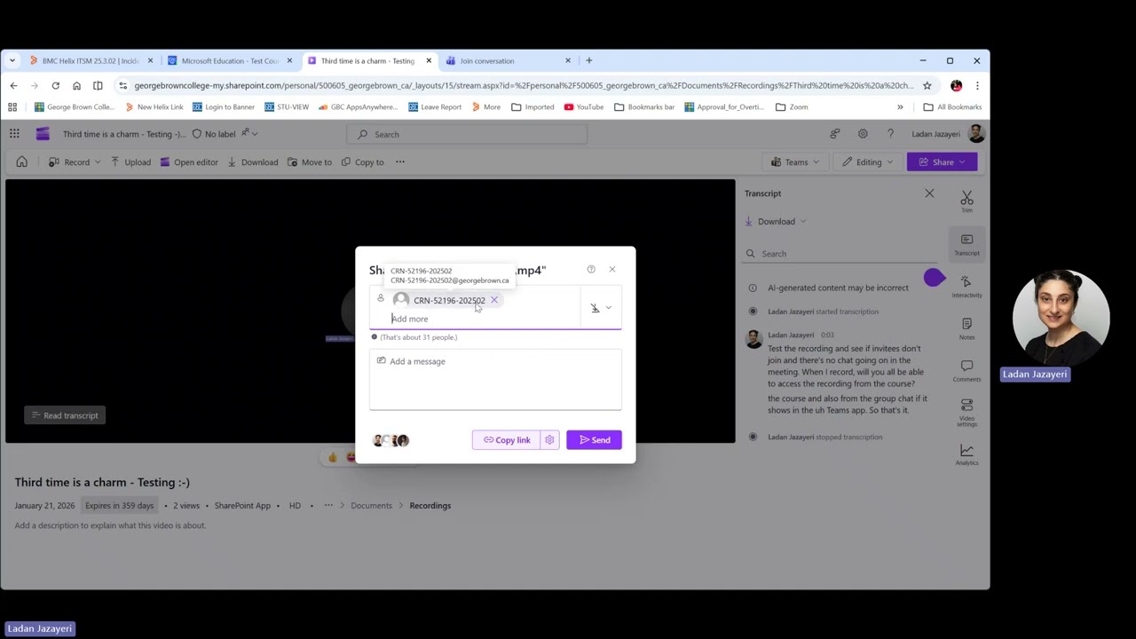 Fixing permission settings and sharing the Meetings recordings in the course
