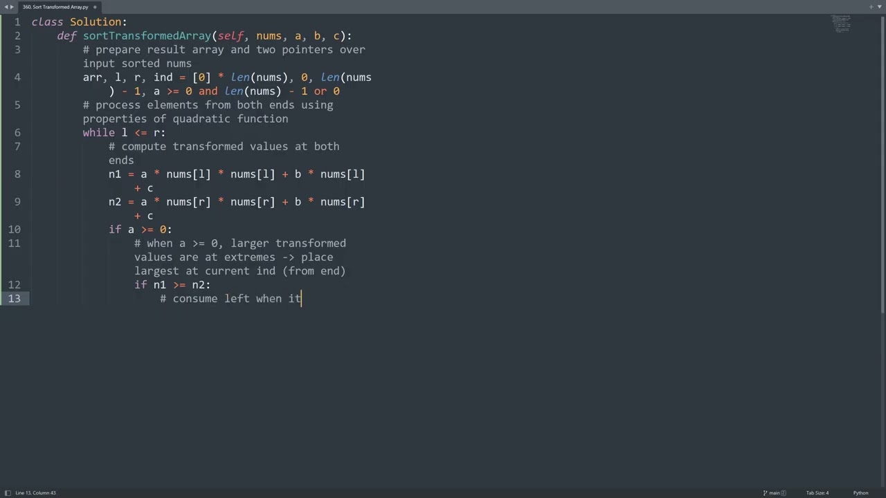 Leetcode 360. Sort Transformed Array in Python | Python Leetcode | Python Coding Tutorial | ASMR