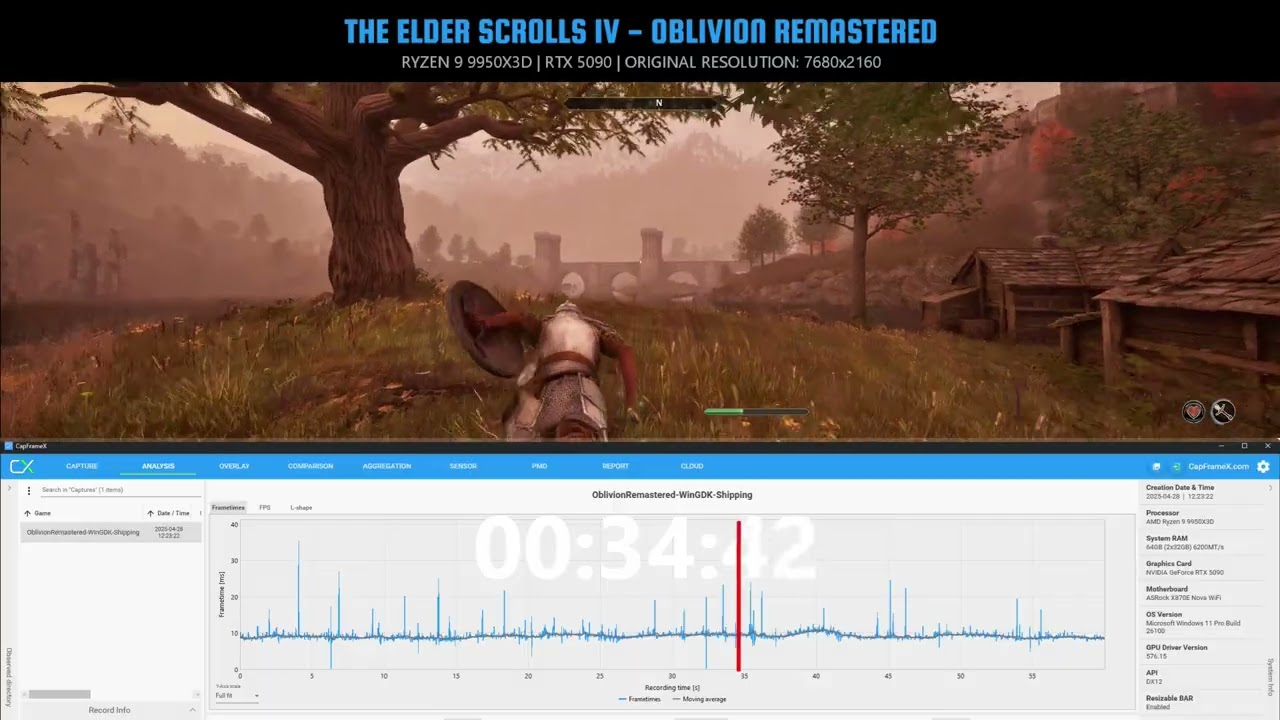 The Elder Scrolls IV: Oblivion Remastered - CapFrameX frametimes