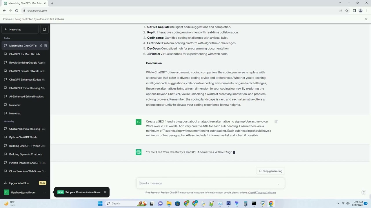 chatgpt free alternative api