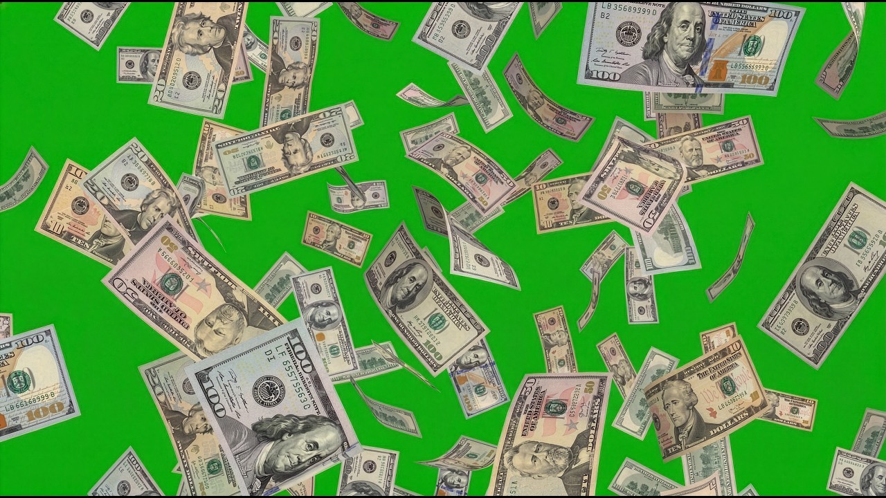 Falling Money Animation Seamless Loop | US Dollar Rain 4K Green Screen Background Free footage Video