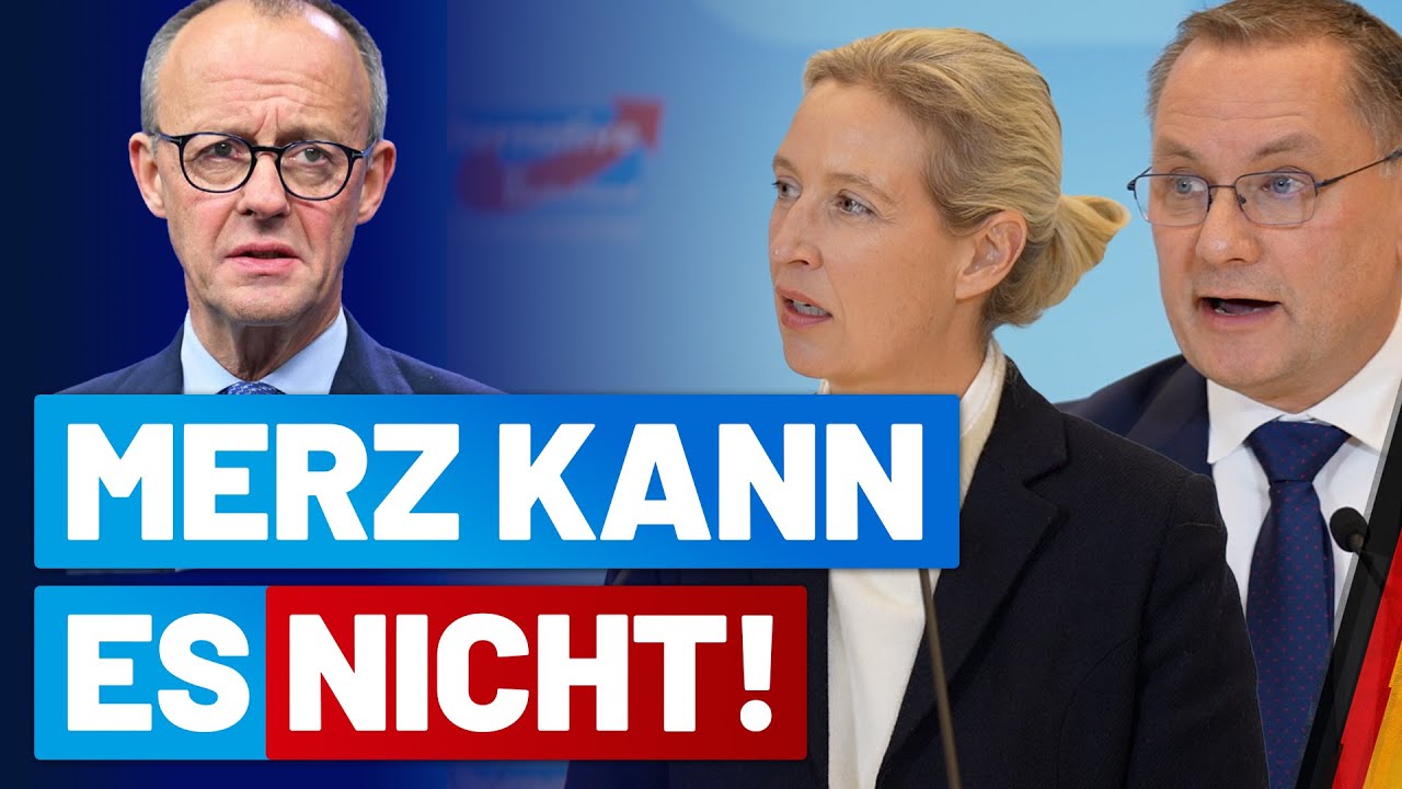 Merz kann es nicht!  Presseerklärung mit Alice Weidel & Tino Chrupalla - AfD-Fraktion im Bundestag