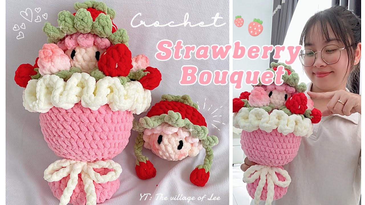 Crochet Strawberry Bouquet🍓| Móc Bó Hoa Dâu Tây Bằng Len Nhung Đũa| Crochet Bouquet By Chunky Yarn