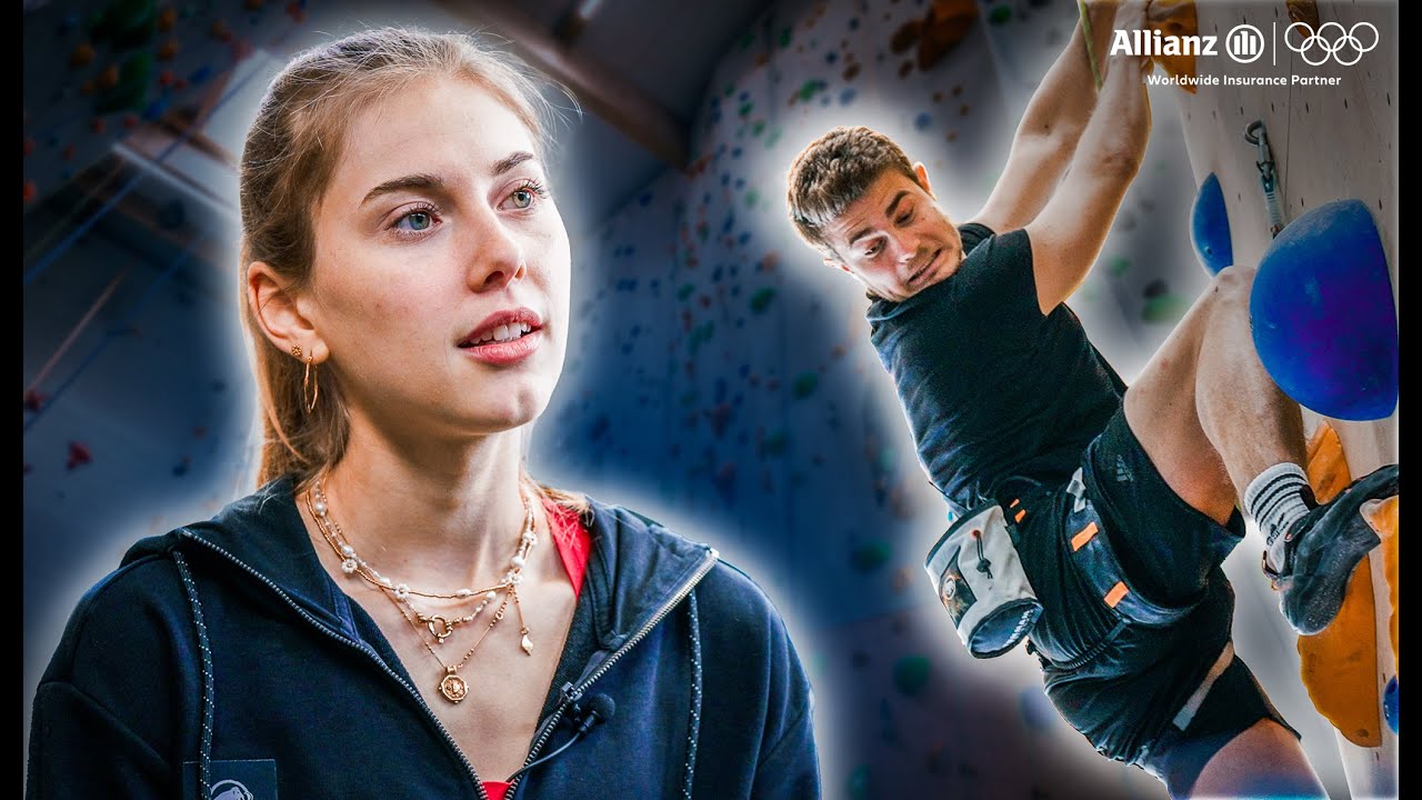 Bengt in Gefahr 🫣😜 mit Allianz-Athletin Hannah Meul an der Kletterwand