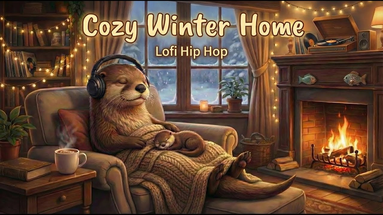 Cozy Winter Home 🦦 Lofi Hip Hop & Warm Fireplace for Sleep/Study (playlist)/1 hour