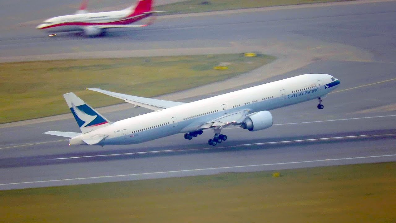 FROM ABOVE! Cathay Pacific Boeing 777-300ER Takeoff from Hong Kong Airport | B-KPZ