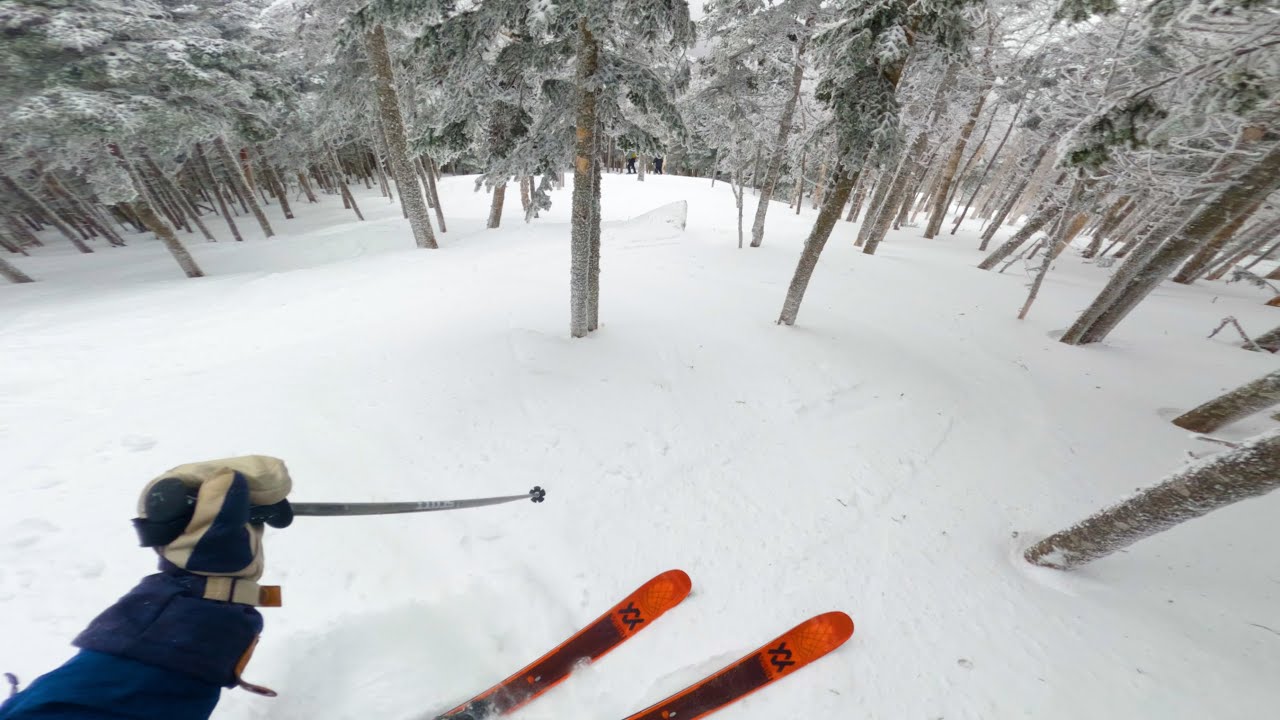 Skiing Upper Intimidator Glade at Saddleback Maine