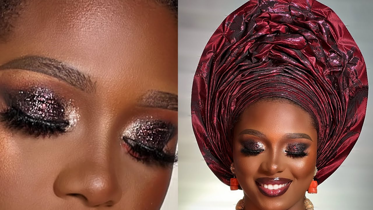 SMOKEY GLITTER EYE TUTORIAL 🔥NIGERIAN BRIDAL TRANSFORMATION #eyemakeup #makeup