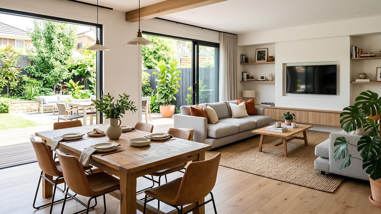Bright Modern Open Plan Living And Dining Room With Garden Views And Natural Light