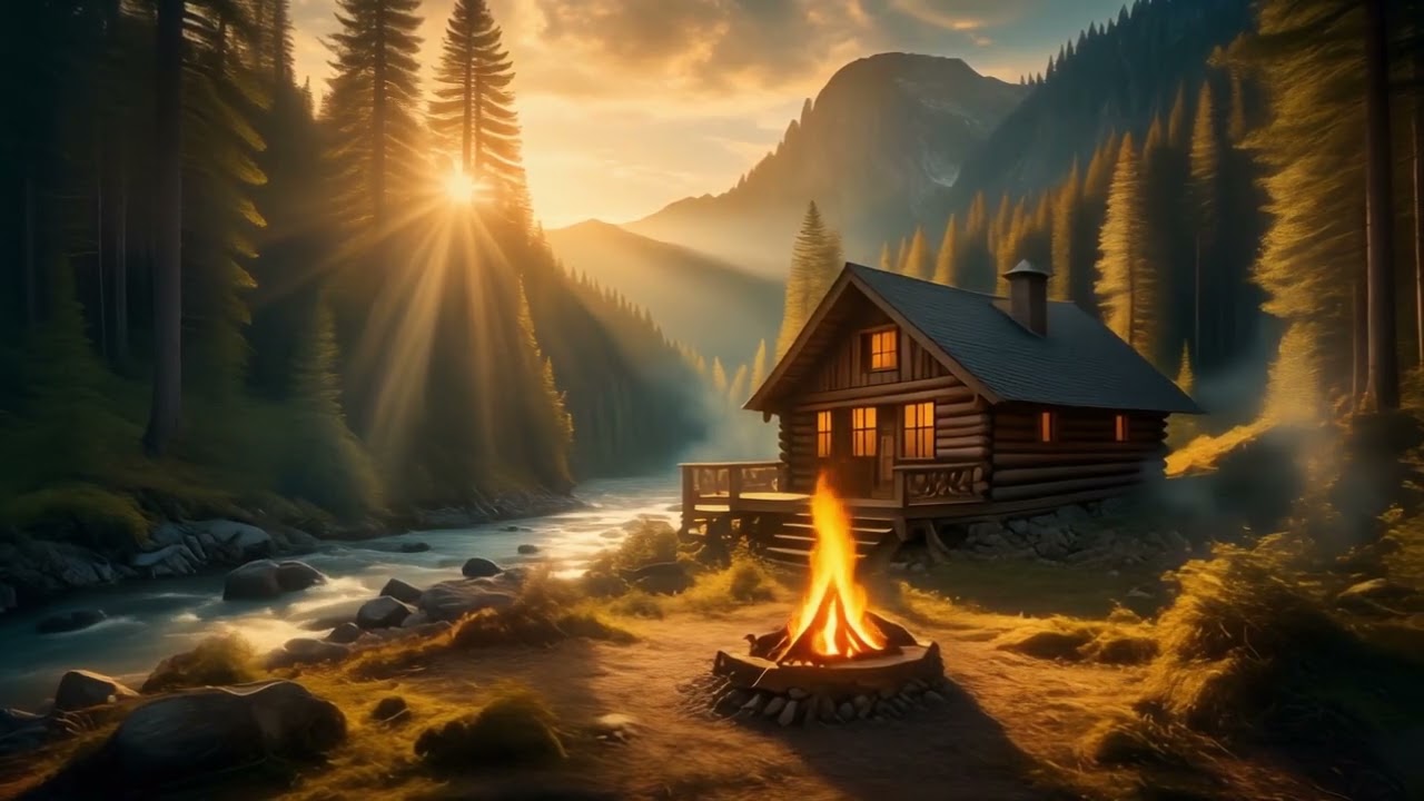 Noc w leśnej chatce | Odgłosy ogniska ASMR 🔥 Night in a Forest Cabin | Crackling Fireplace