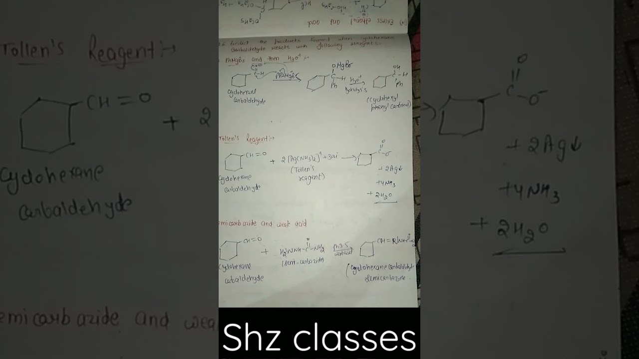 reactions of cyclohexane carbaldehyde #shzclasses#ncertsolutions#youtubevideos#viralshorts#shorts