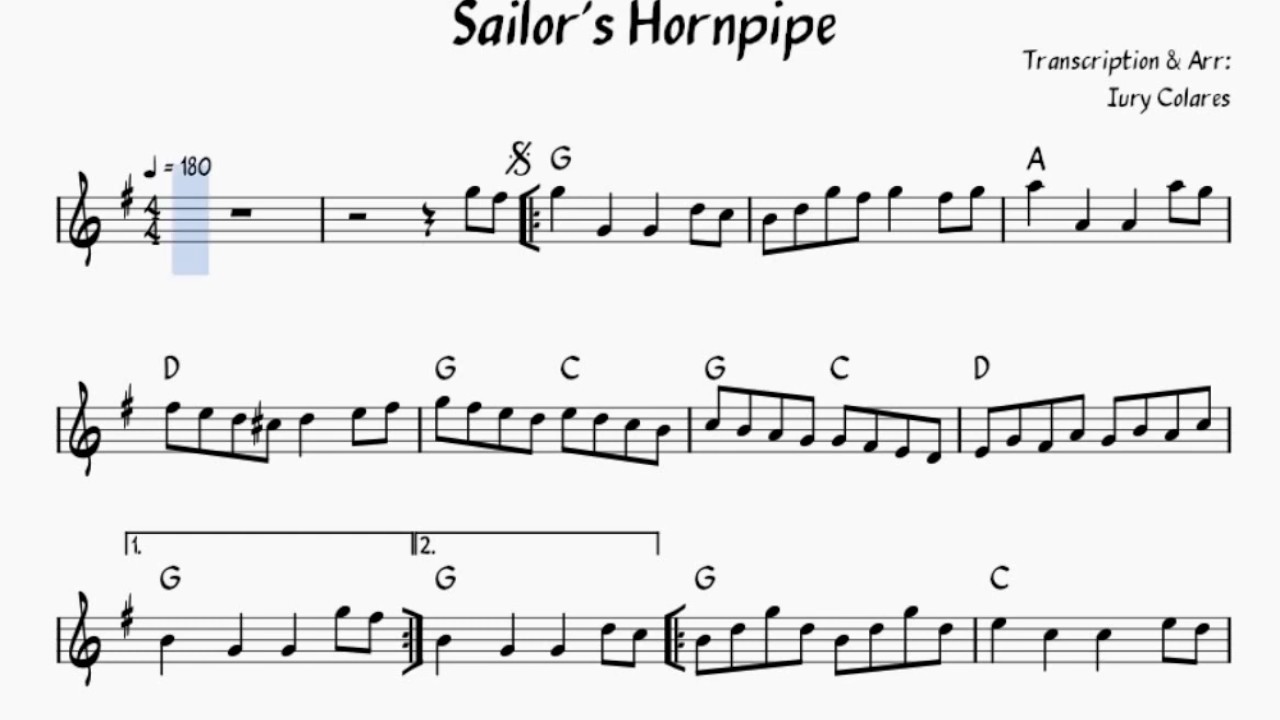 Sailor's Hornpipe - G Major - Sheet Music