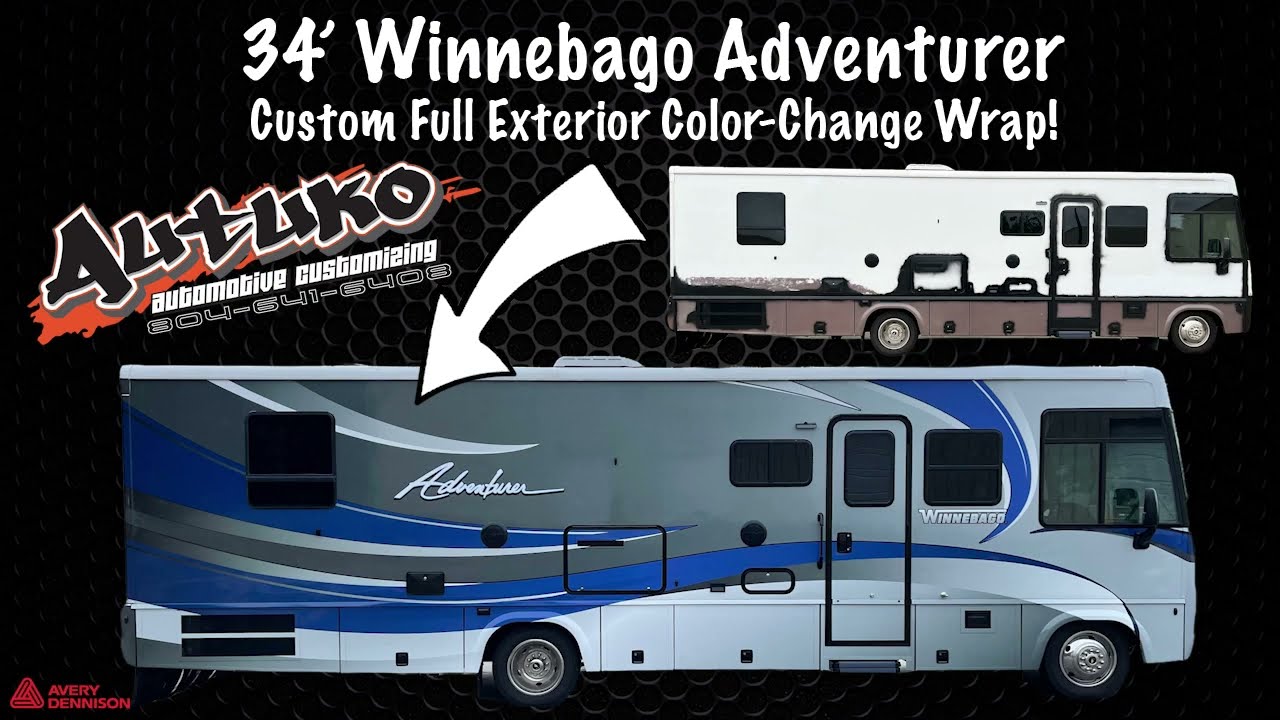 34’ Winnebago Adventurer custom full exterior color-change wrap!