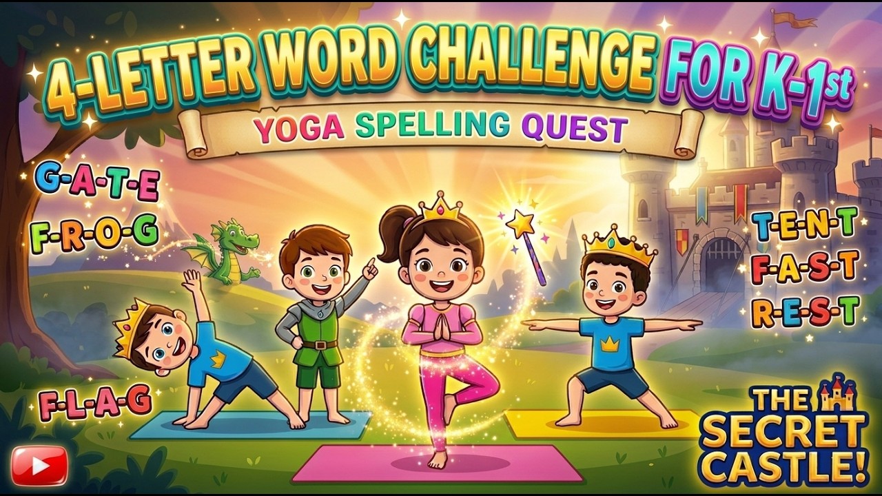 Yoga Spelling Quest: The Secret Castle! 👑 | 4-Letter Word Challenge (K-1st) 🧘‍♂️