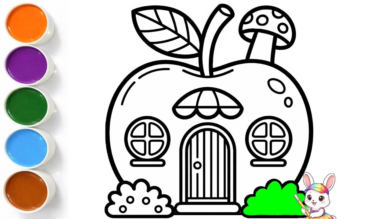 “Cute Apple House Drawing for Kids 🍎🏠 | Easy Coloring & Fun Painting Tutorial”