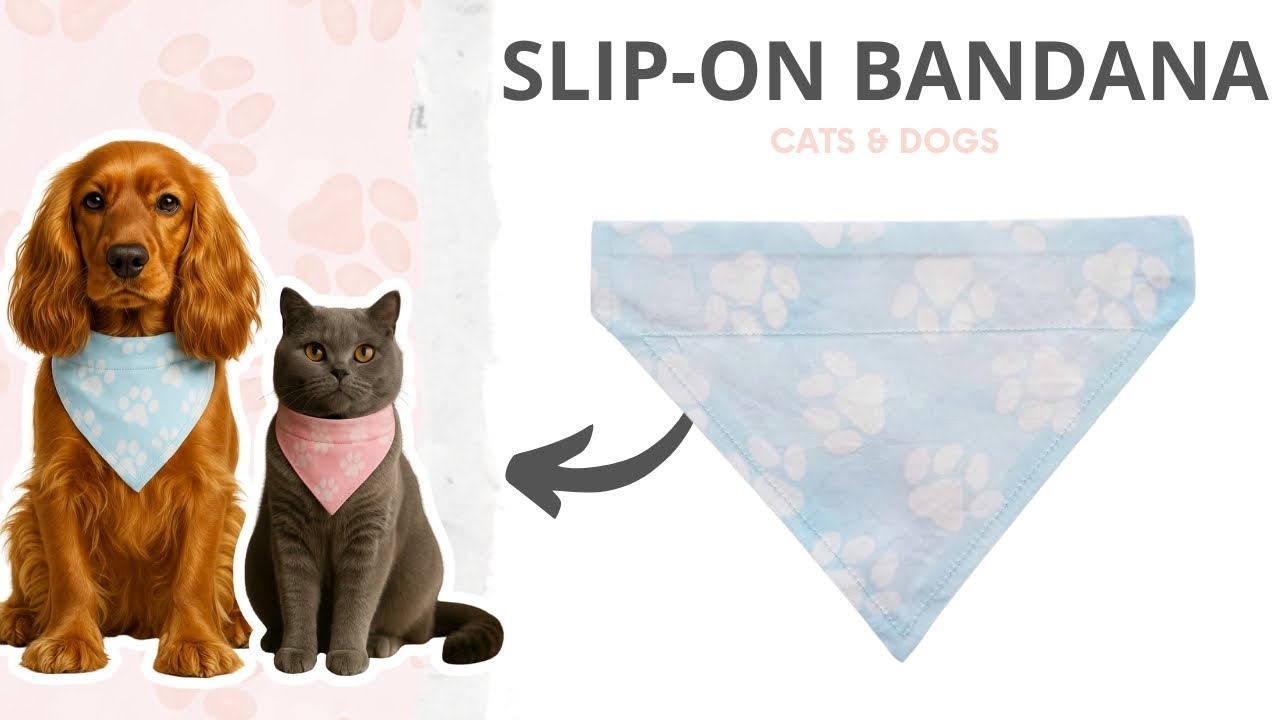 DIY Slip-On Reversible Bandana for Dogs & Cats 🐶🐱 Beginner-Friendly Sewing Tutorial ✂️