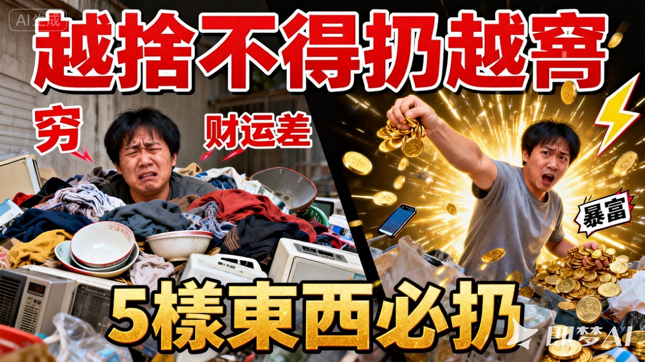 家裡這 5 樣東西千萬別留！立刻扔掉，財運馬上上漲      #斷捨離 #改運 #財運提升 #捨不得扔 #窮根 #轉運技巧 #能量場 #人生智慧 #清理雜物 #招財
